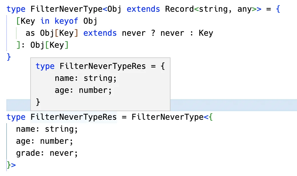 Index filter never type